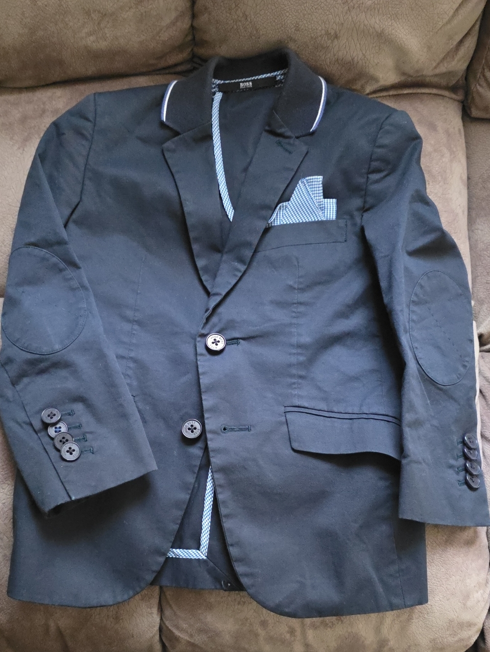 Boss Black Blazer with Contrasting Piping and Pocket Square
